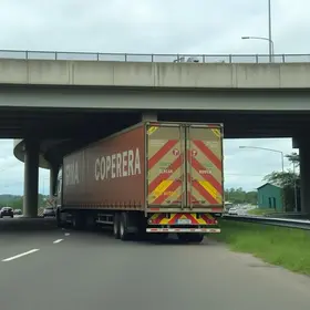 carreta entalada no viaduto de acesso à Raposo Tavares